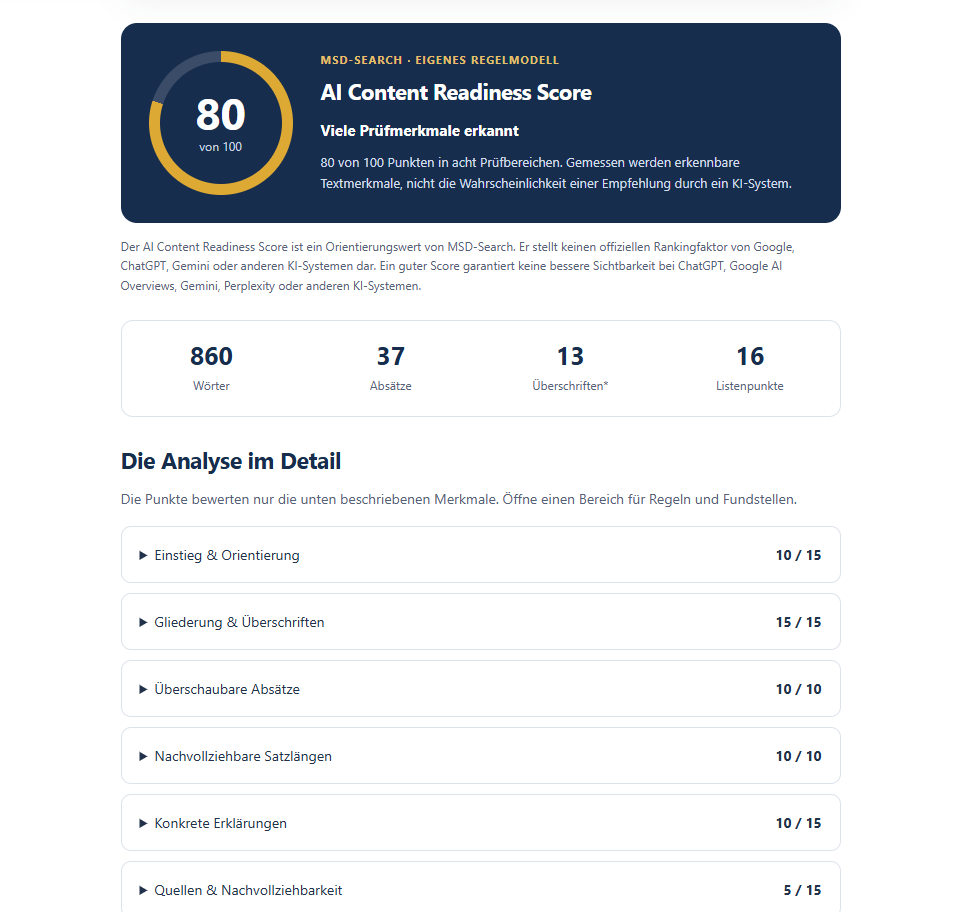 Screenshot AI Content Readiness Score