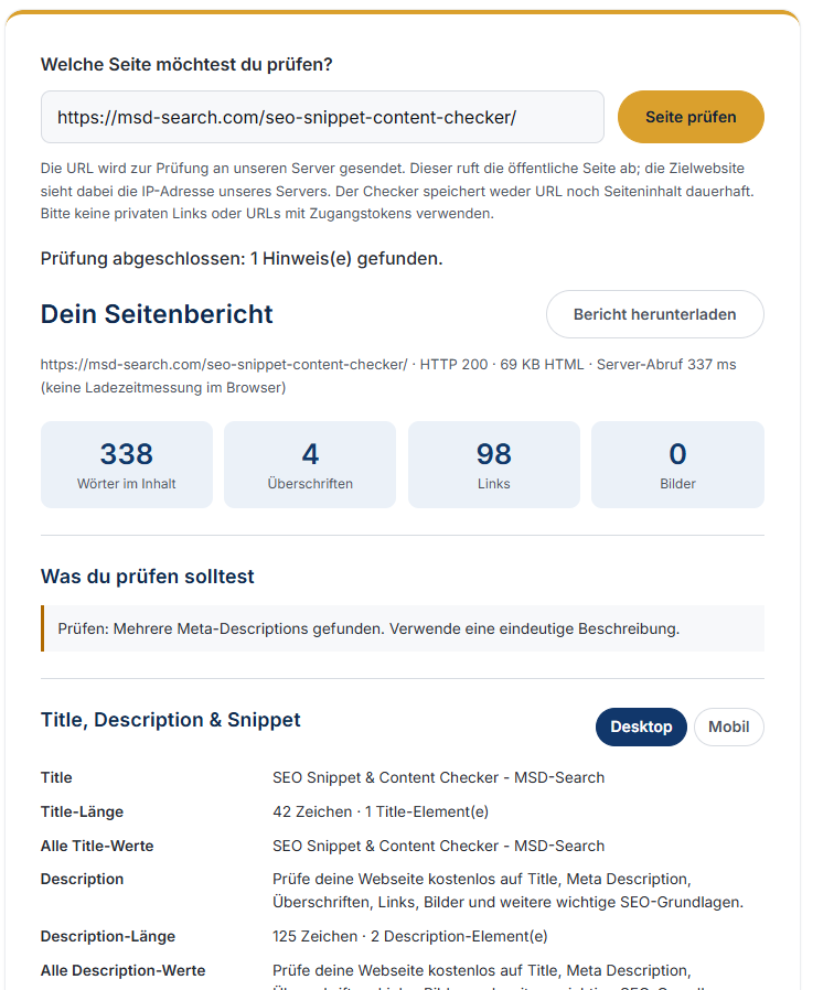 Screenshot SEO Snippet & Content Checker